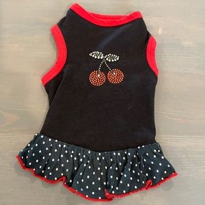 Cherry and polkadot print small dog dress. New